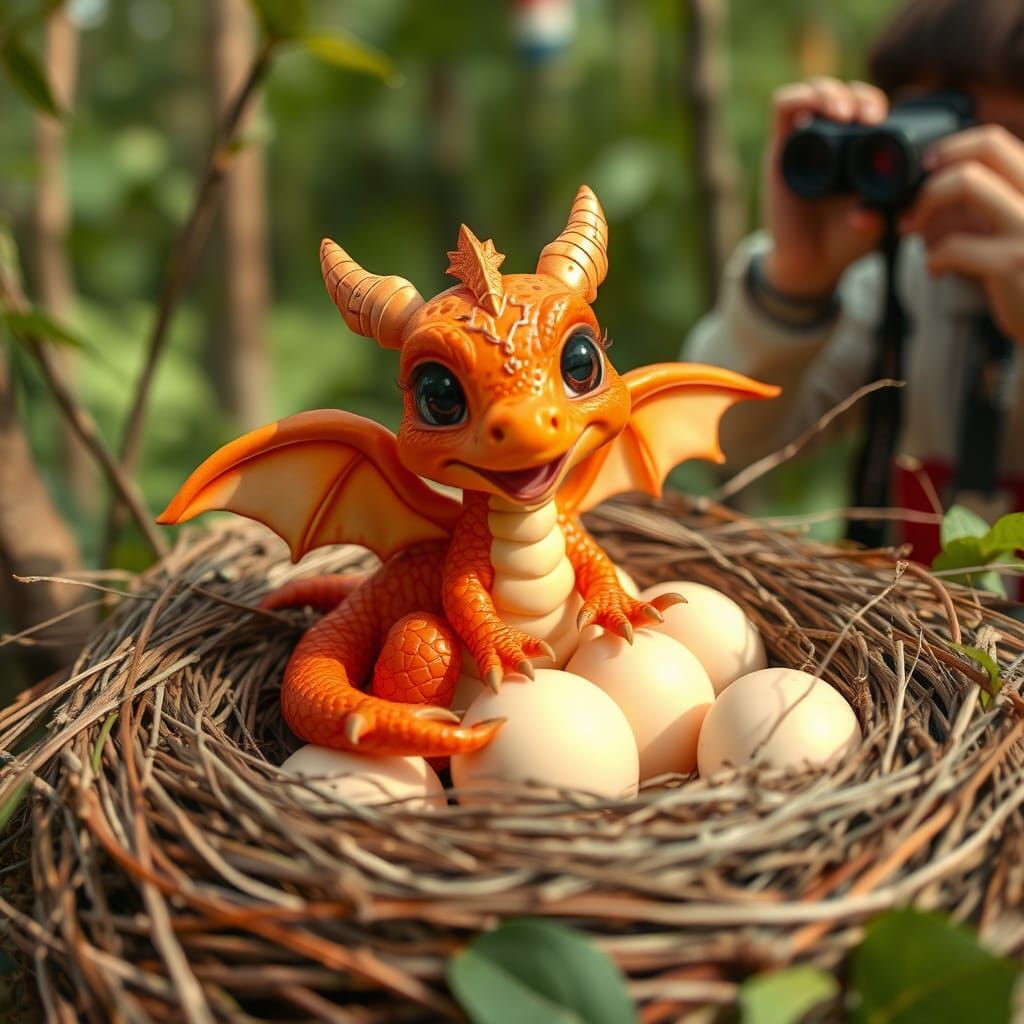 Cute Dragon Protecting Eggs, Distant Observer