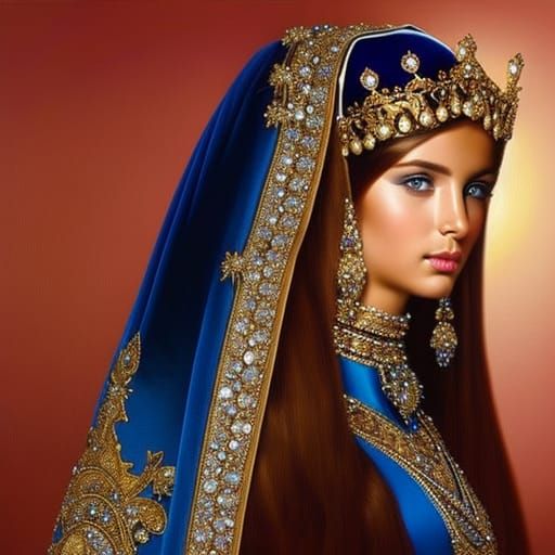 1001 nights princess, beautiful brown hair, blue eyes, weari...