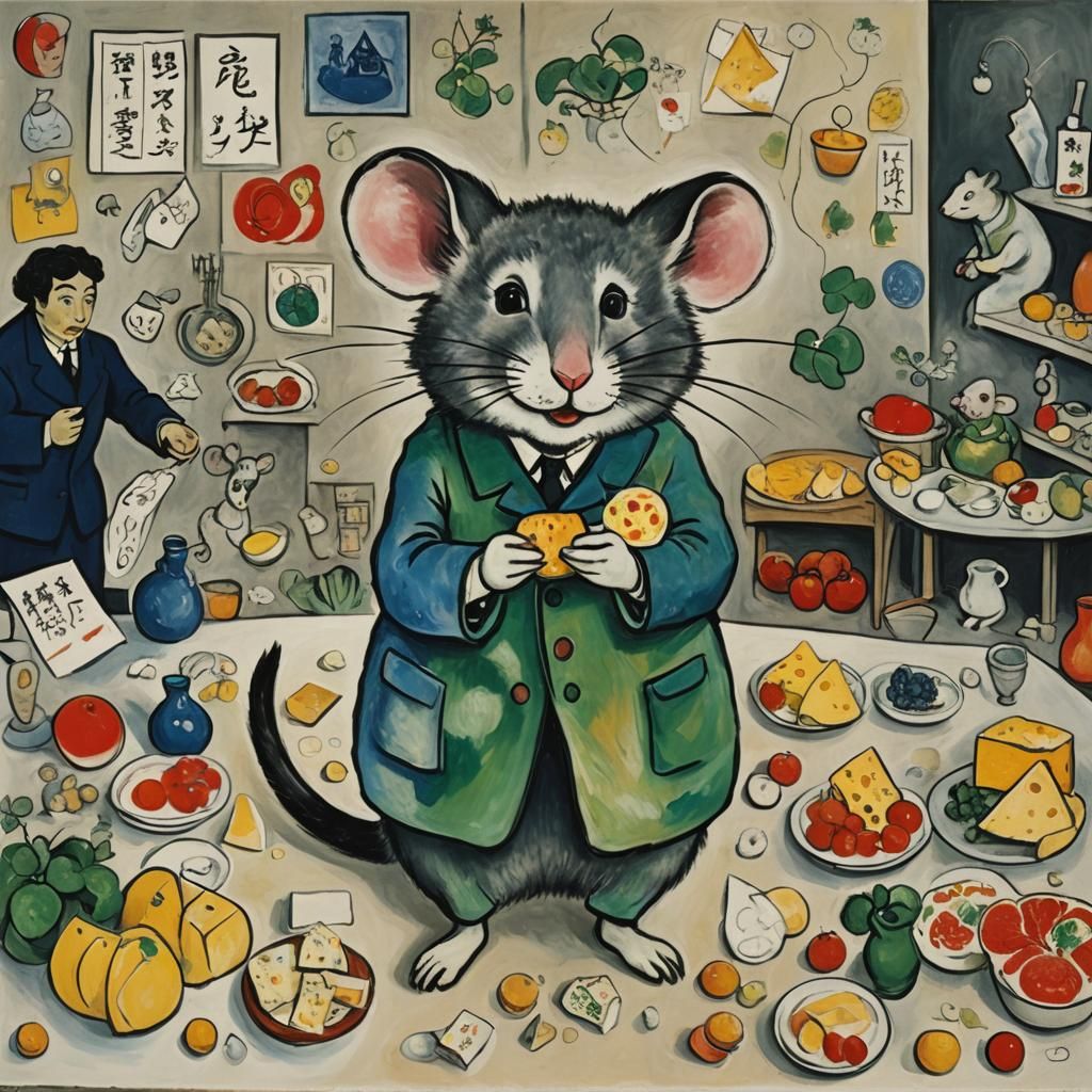 Mouse as Cheese Taster in Surrealist Style