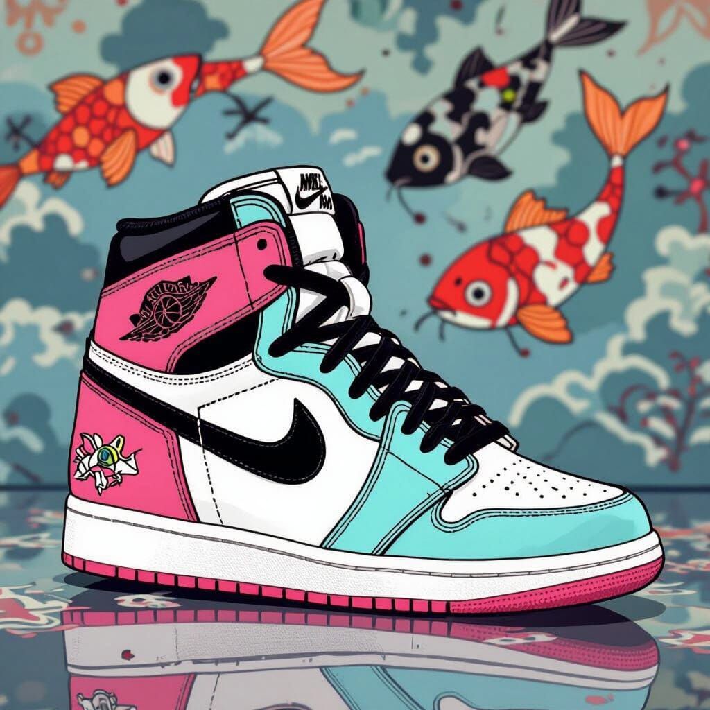 Nike Air Shoe with Pink Accents in Vibrant Illustration Styl...