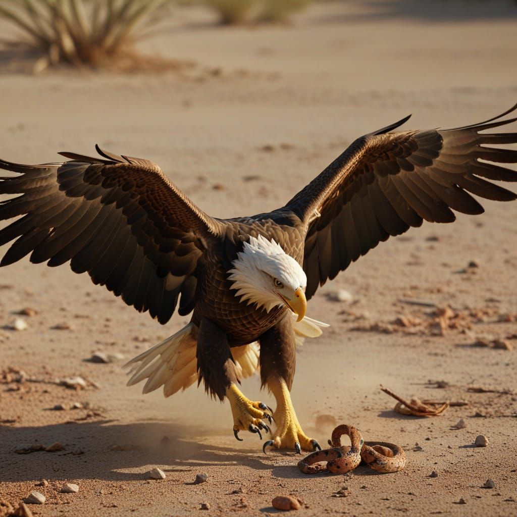 Eagle and Snake Fight in Texas Desert
