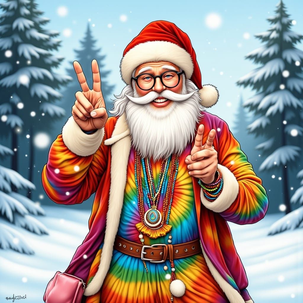 <lora:Hippie Flux:1.0> Santa Claus, a jovial Caucasian male,...