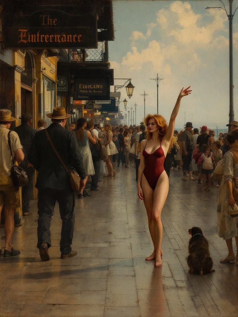 Golden Hour Boardwalk Pin-Up in Dutch Golden Age Style