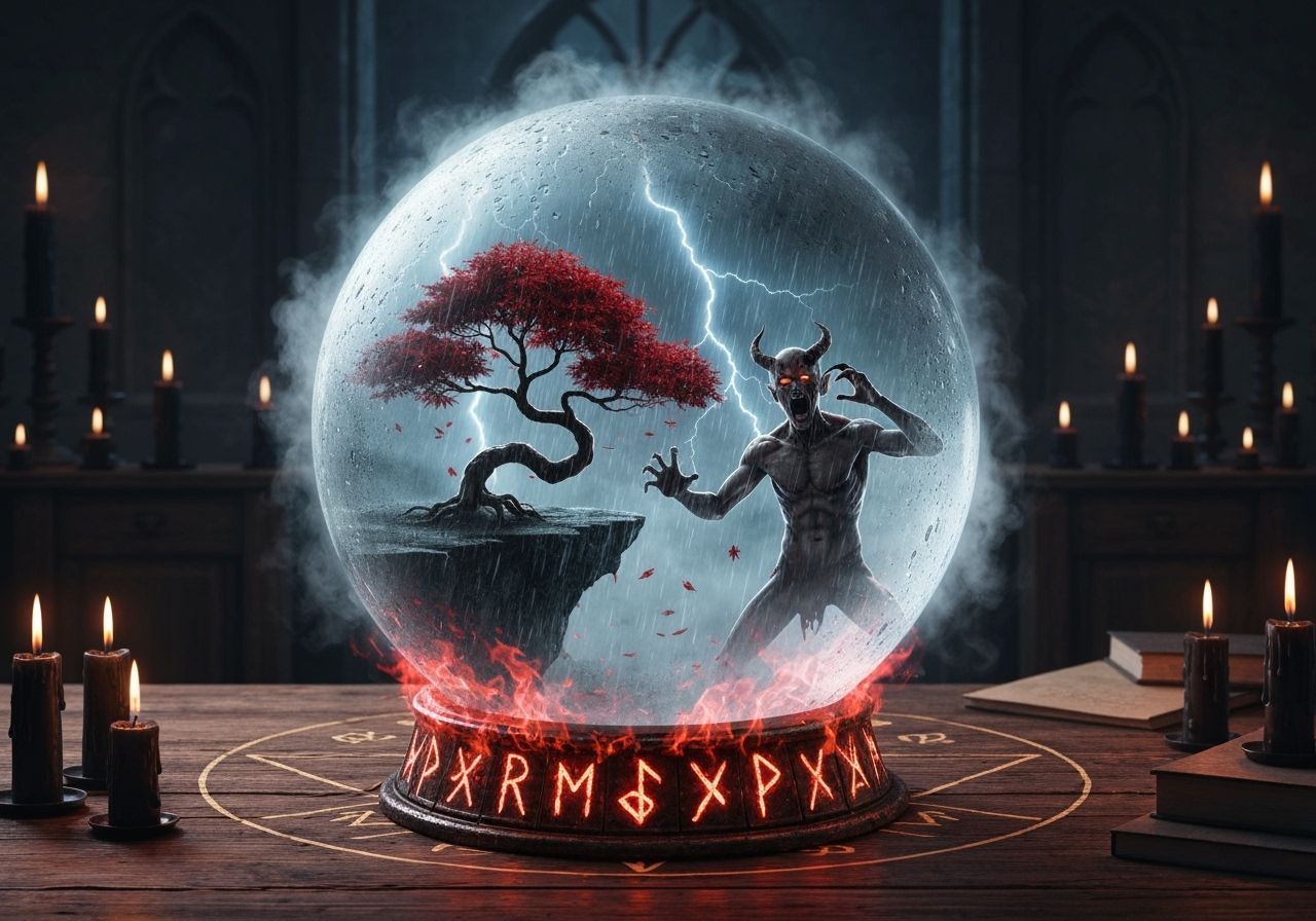 Demonic Crystal Ball Traps Fury in Gothic Chamber