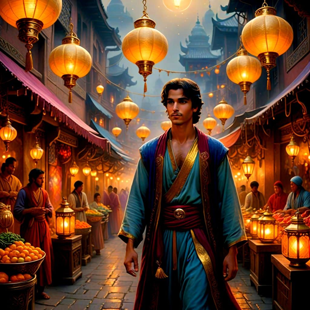 Aladdin in Ethereal Fantasy Landscape