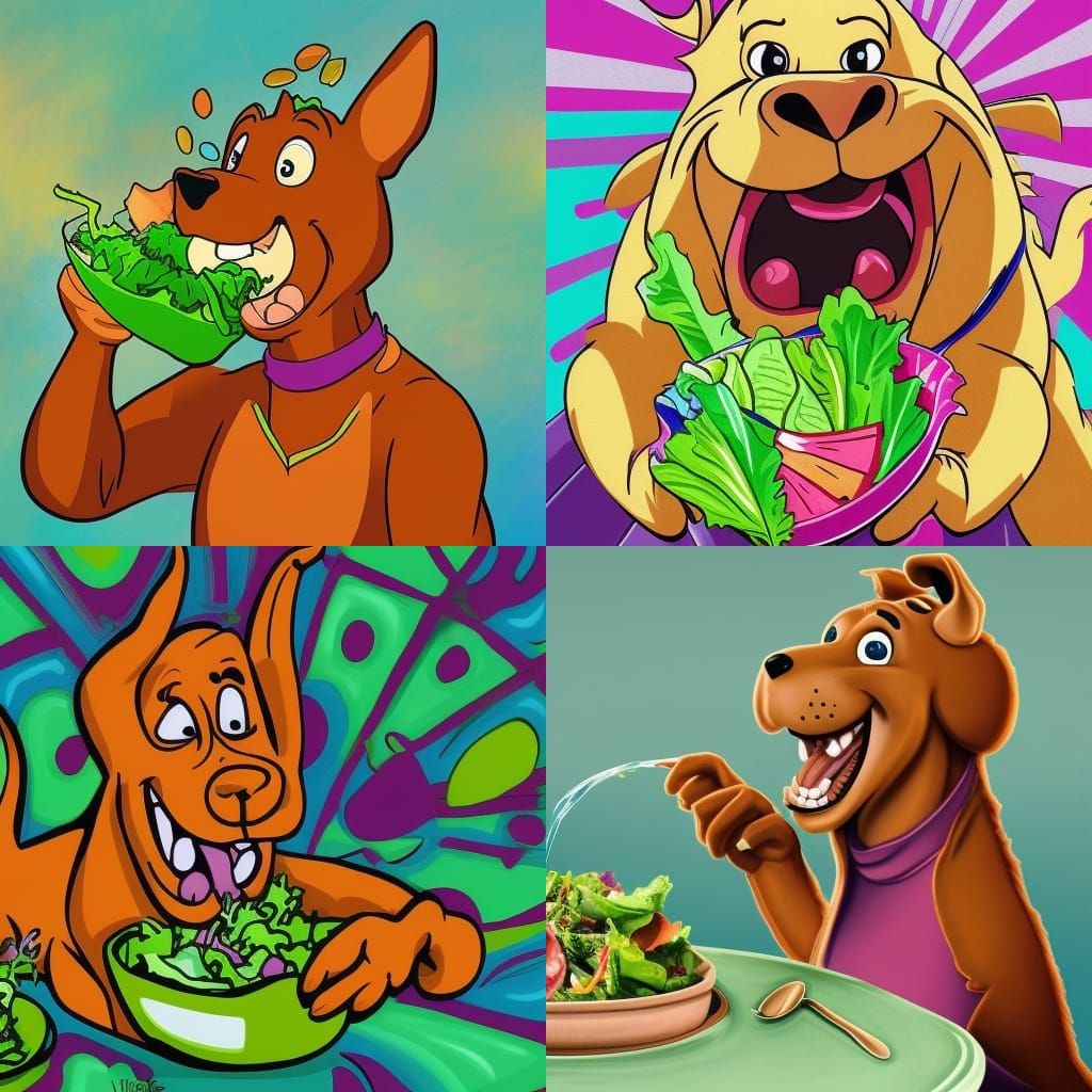 Hyperrealistic Scooby Doo Eating Salad