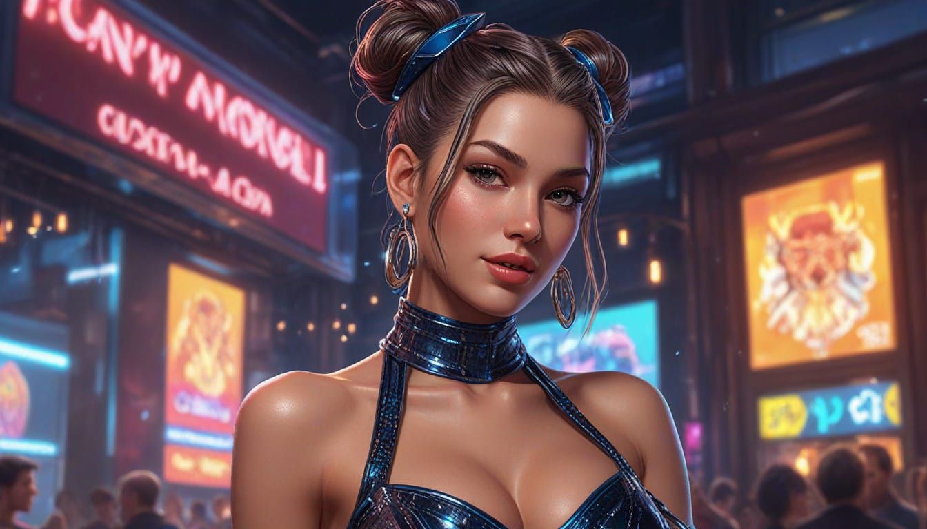 Glamorous Gogo Dancer in Neon-Lit Club Scene