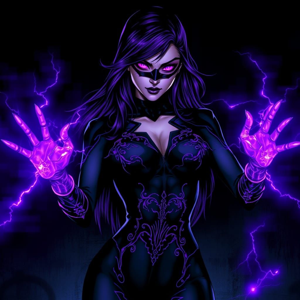 Mysterious Super Villainess in Dark Purple Attire