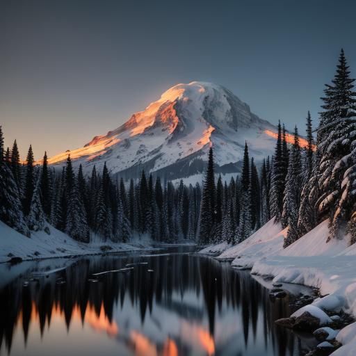 Majestic Winter View of Mount Rainier