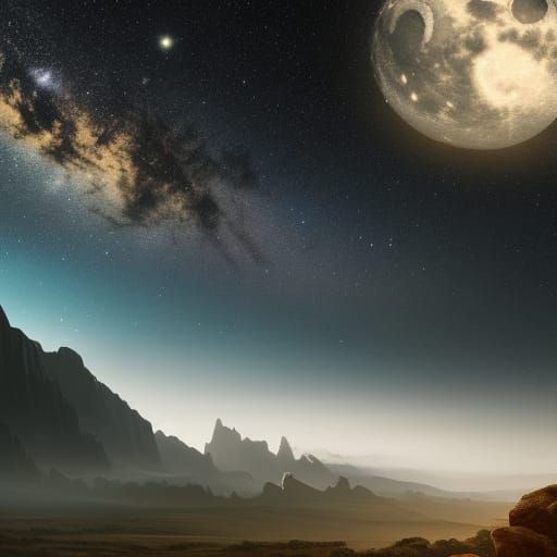 Spectacular Night Sky Landscape with Giant Moon