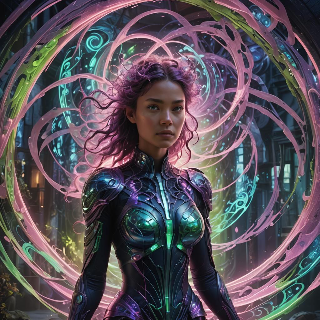 Interdimensional Supermodel Amidst Swirling Portal Energies