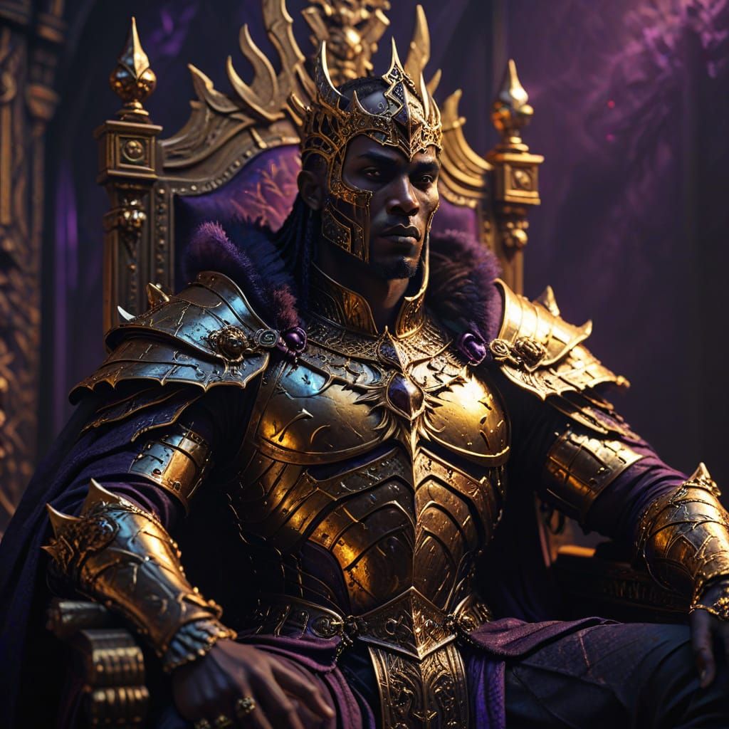 Sovereign of Darkness on Throne: Gothic Oil Painting