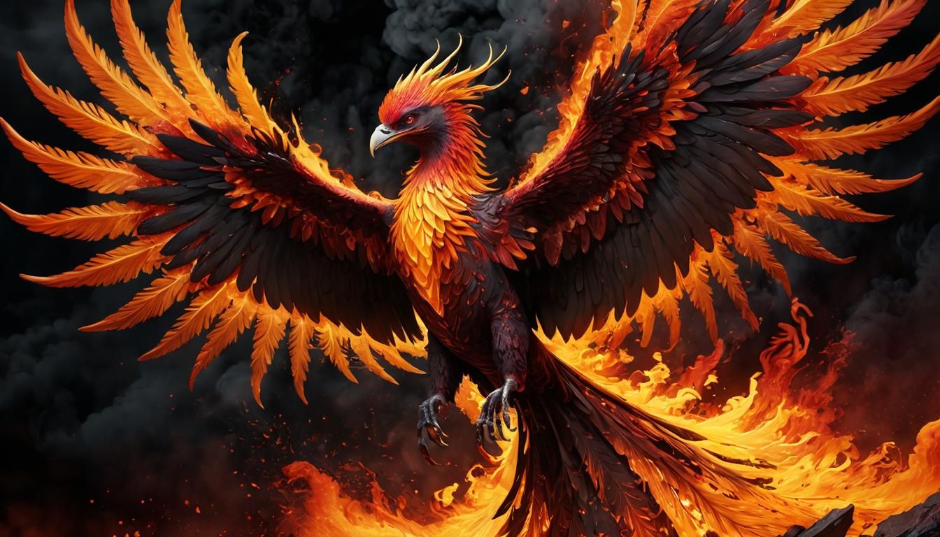 Fiery Phoenix in Flight: Surreal Digital Art