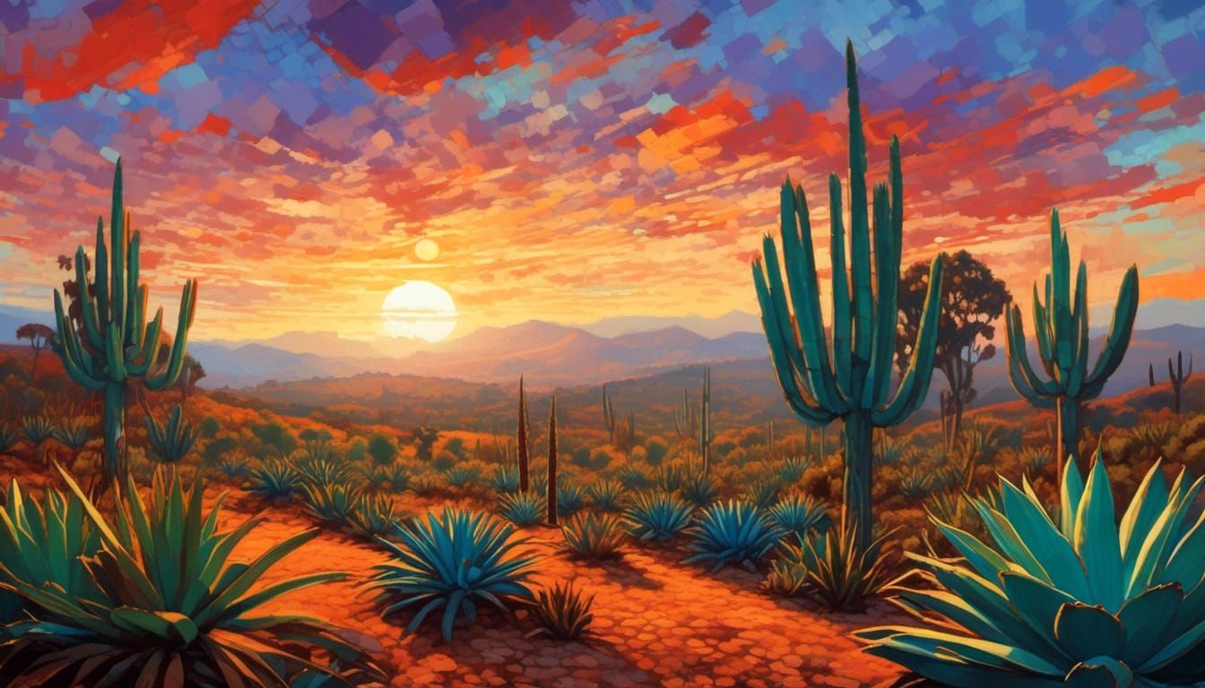 Serene Mexican Landscape Inspired by Diego Rivera