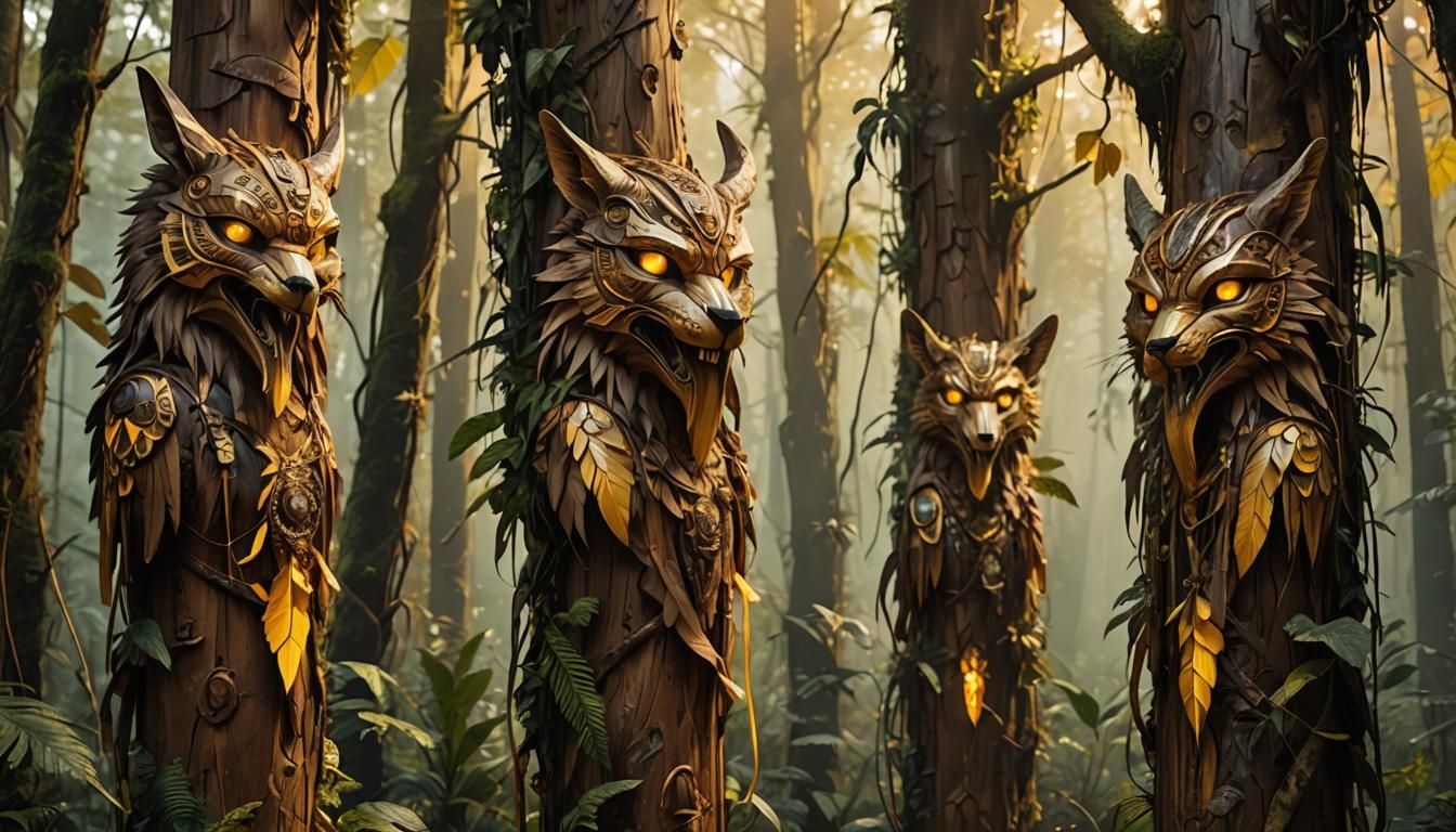 Northern American Totem Poles in the Jungle