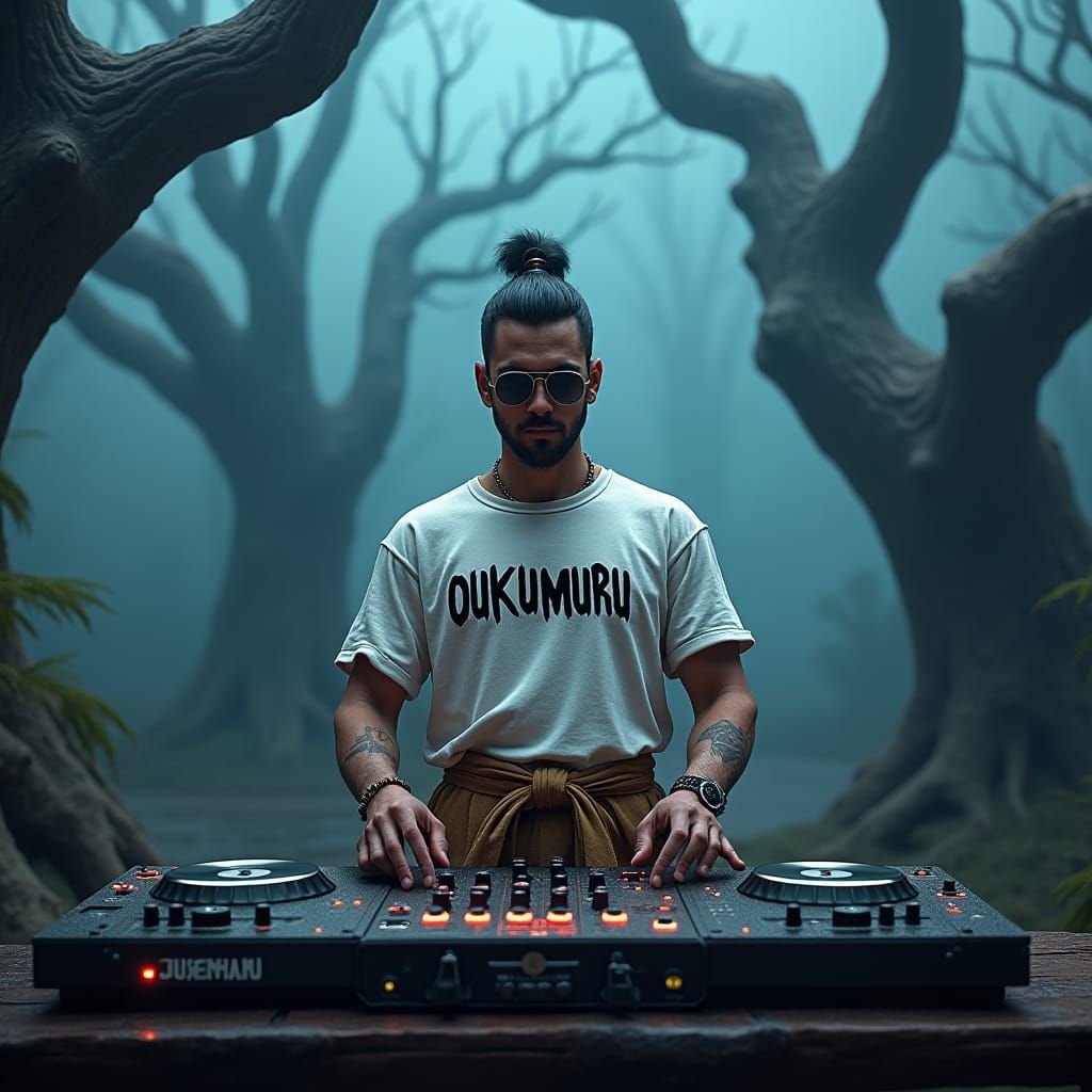 Samurai DJ Conjures Realm in Fantasy Concept Art Style
