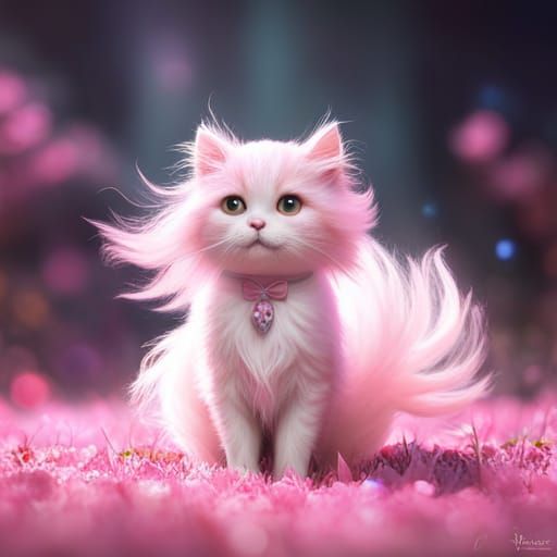 Long-Haired Cat in Pink Tutu: Detailed Matte Painting