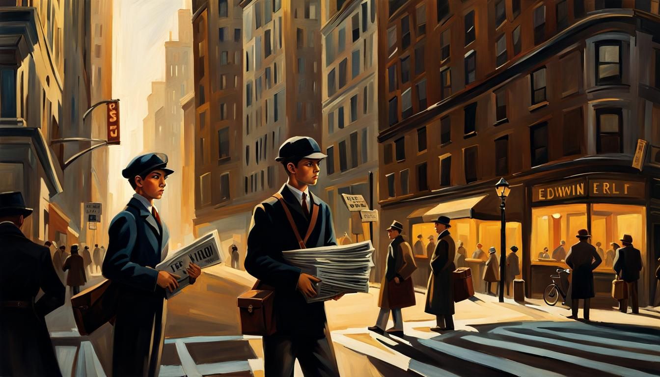 Newspaper Boy in Urban Realism Style