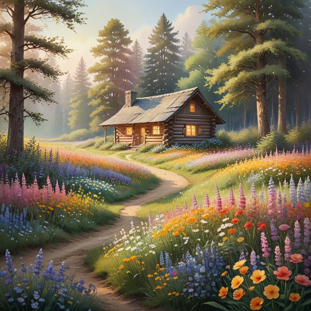 Whimsical Spring Landscape in Impressionist Style