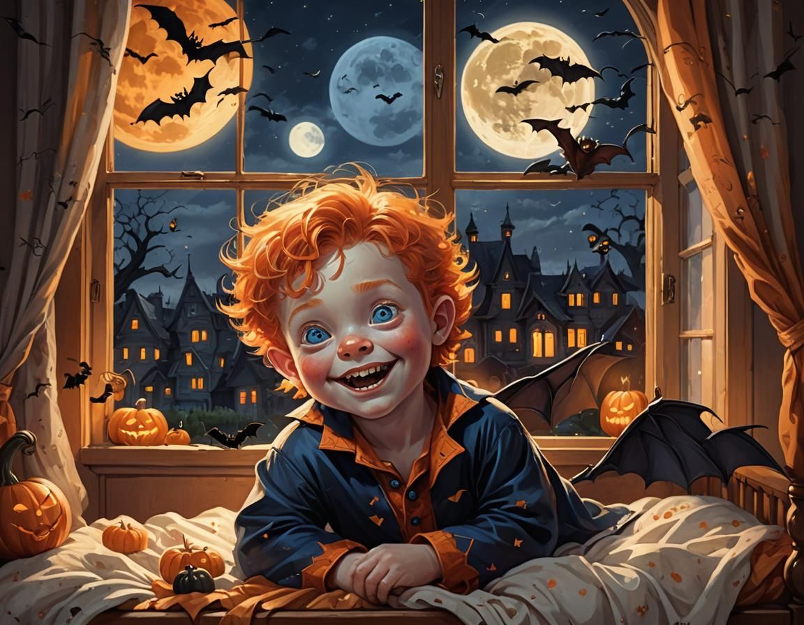 Halloween Portrait: Boy in Vampire Pajamas