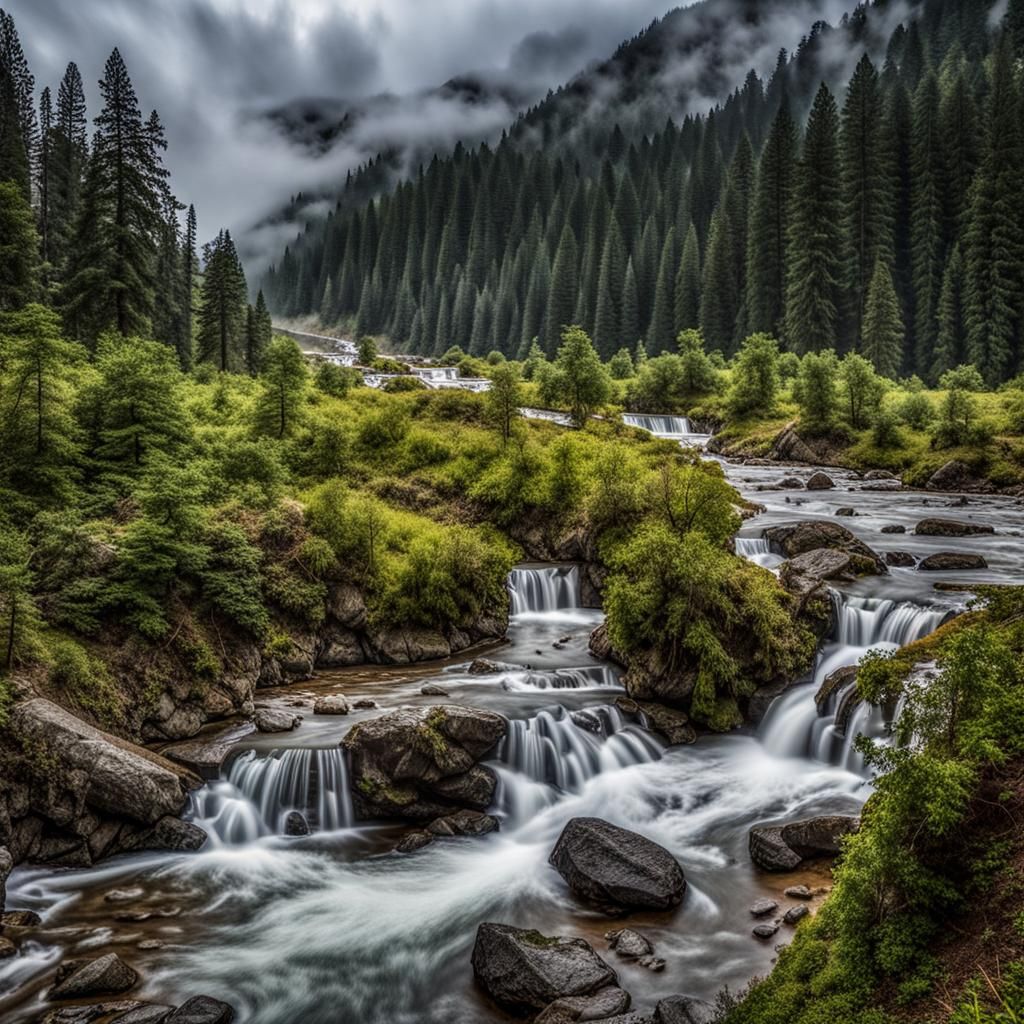 Icy Blue Winter Scene with Snow-covered Trees
