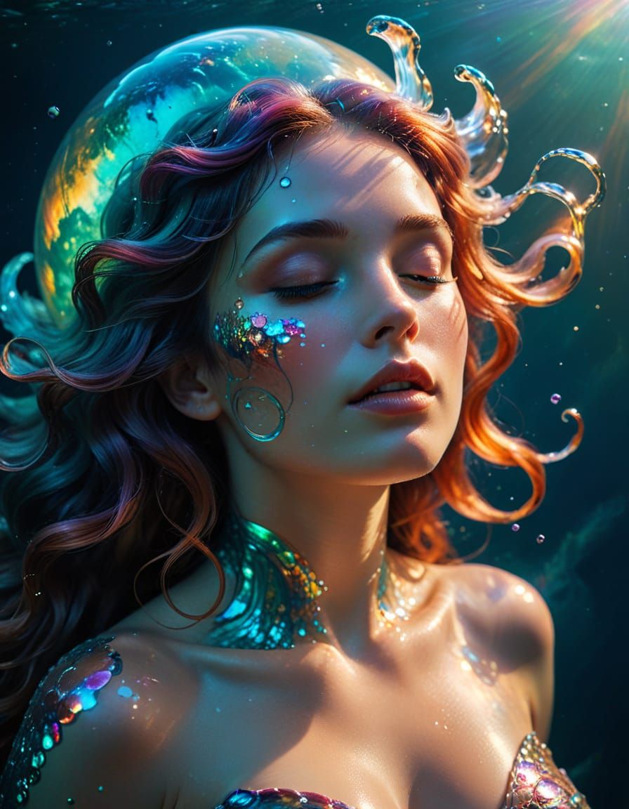 Mystical Mermaid Goddess Rises from Turbulent Gas Giant