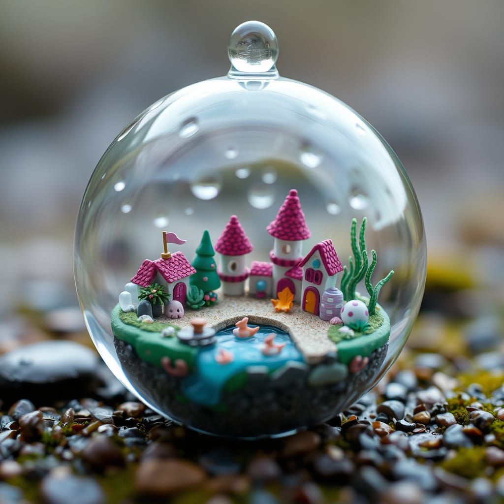 Miniature Mermaid Village in a Raindrop