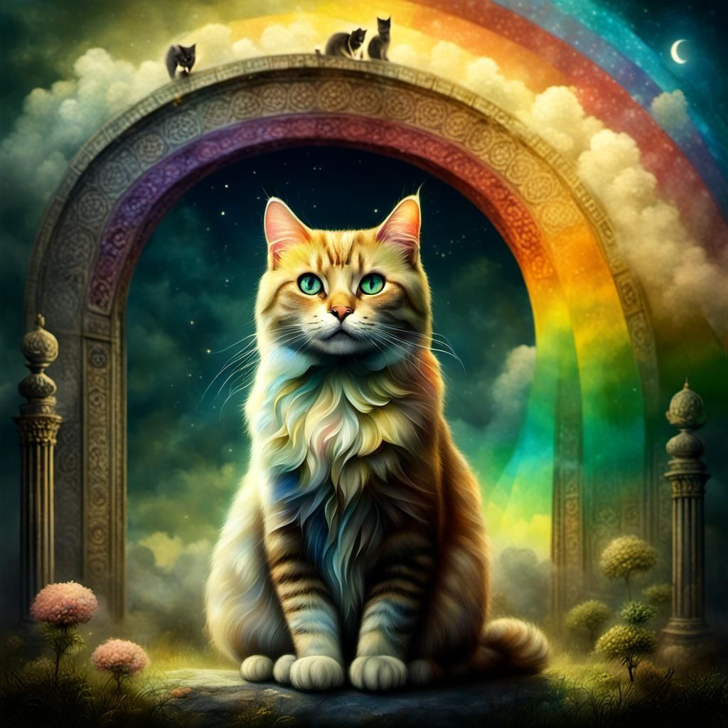 Cat at Rainbow's End: Fantastical Digital Painting