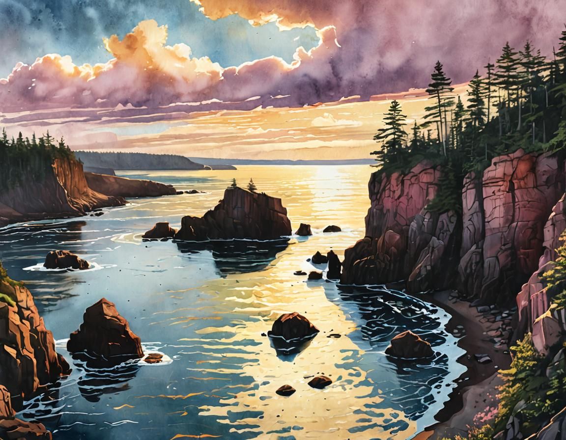 Fundy National Park Cliffs: Watercolour and Metallic Ink