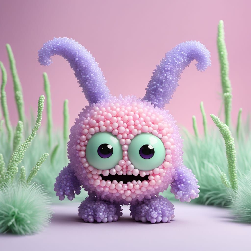 Playful Jelly-Bead Monster Animation in Pastel Colors