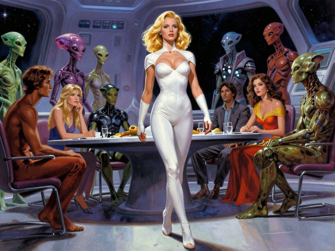 Emma Frost Enters Cosmic Meeting in Sci-Fi Pulp Style
