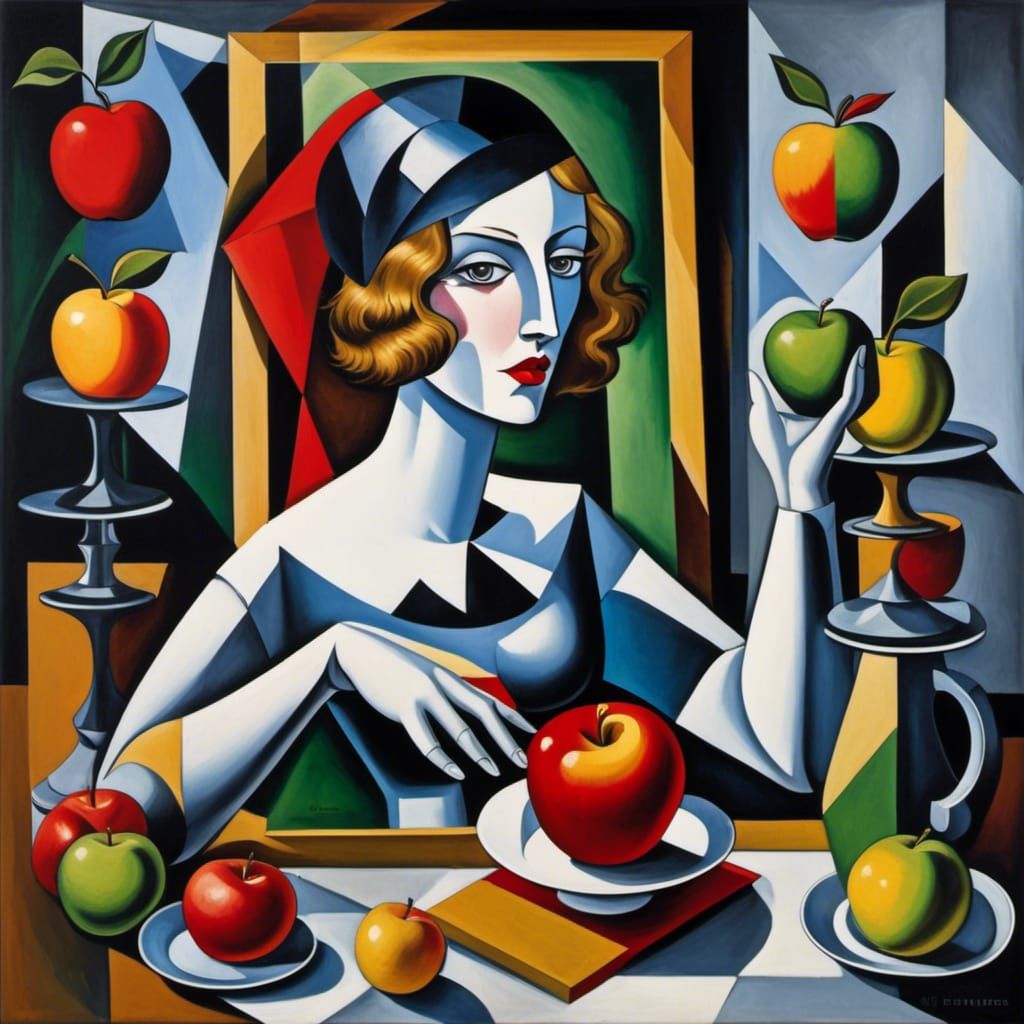 Surreal Optical Illusion: Woman, Mirror, and Apple