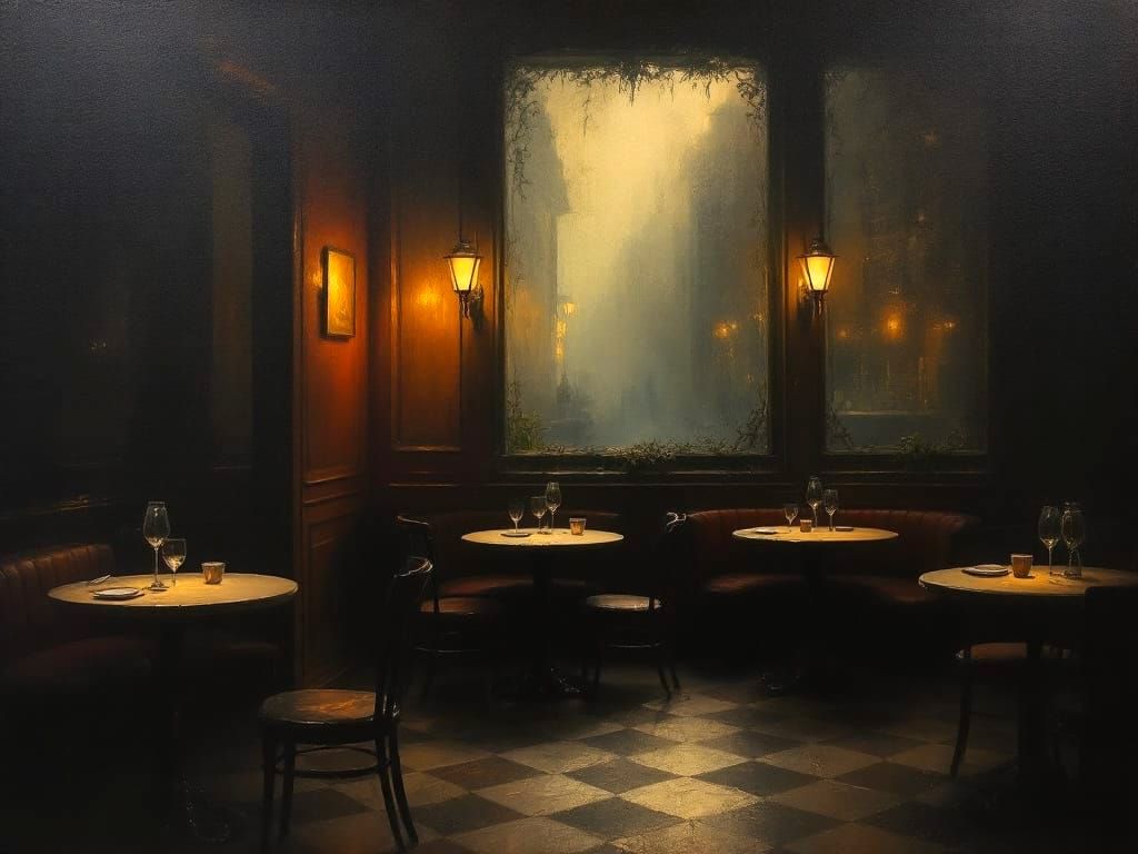 Paris Cafe Interior: Sfumato Oil Painting