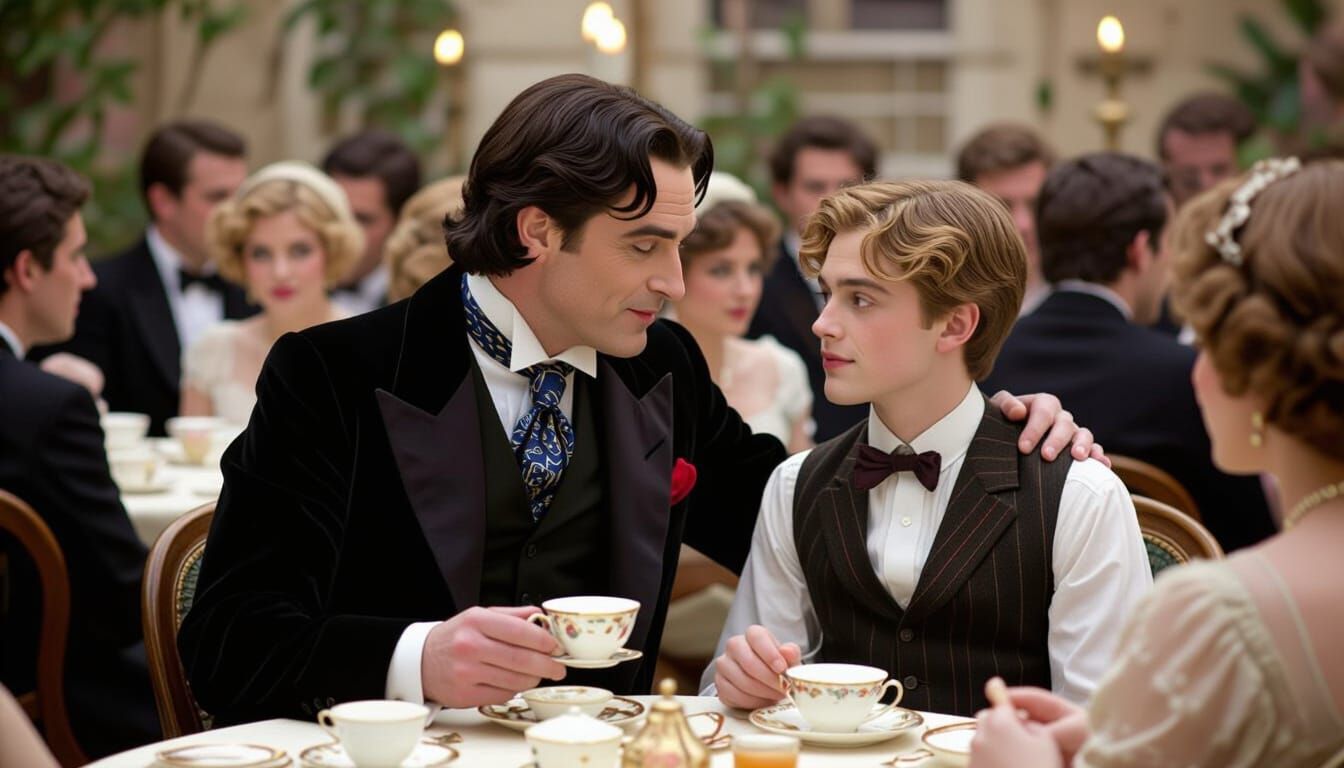 Oscar Wilde and Lord Alfred Douglas Meeting: Sepia-Toned Fil...