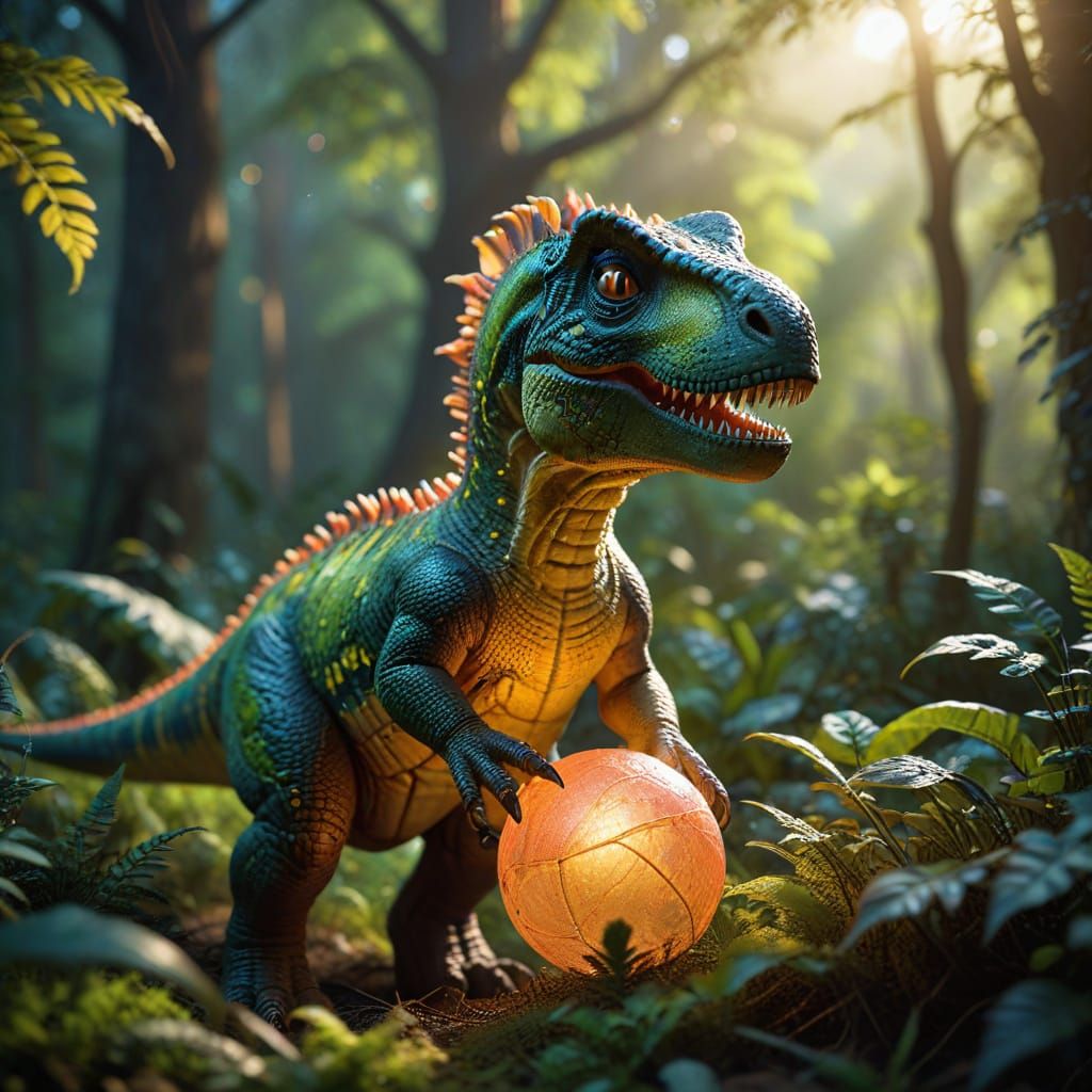 Beautiful Baby T-Rex in Lush Prehistoric Forest