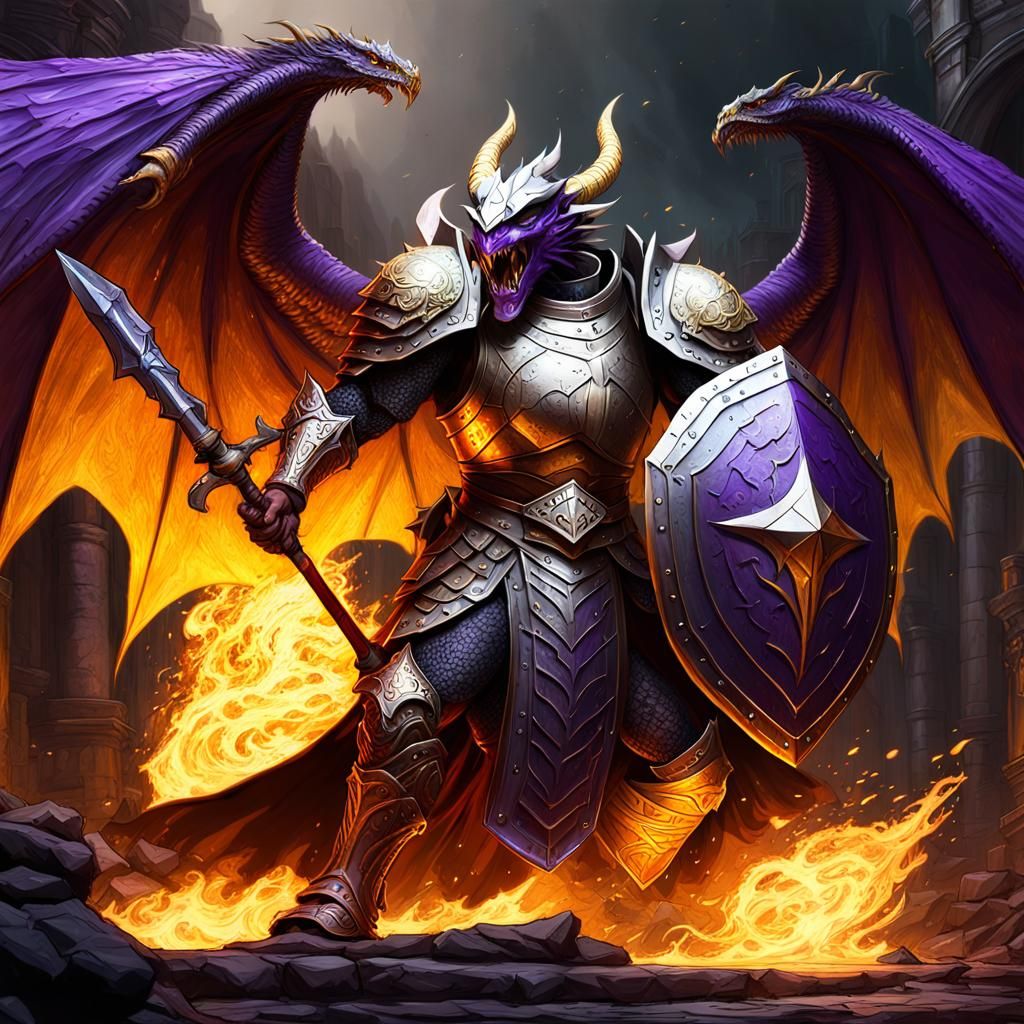 Knight Blocks Dragon Fire: Dark Fantasy Art