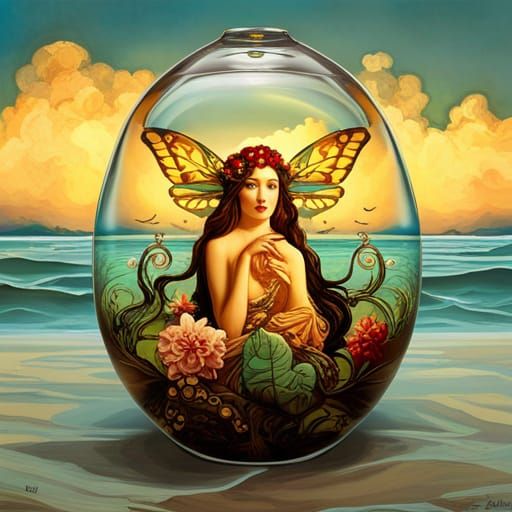 Fairies in a Bottle on the Sea: Digital Fine Art