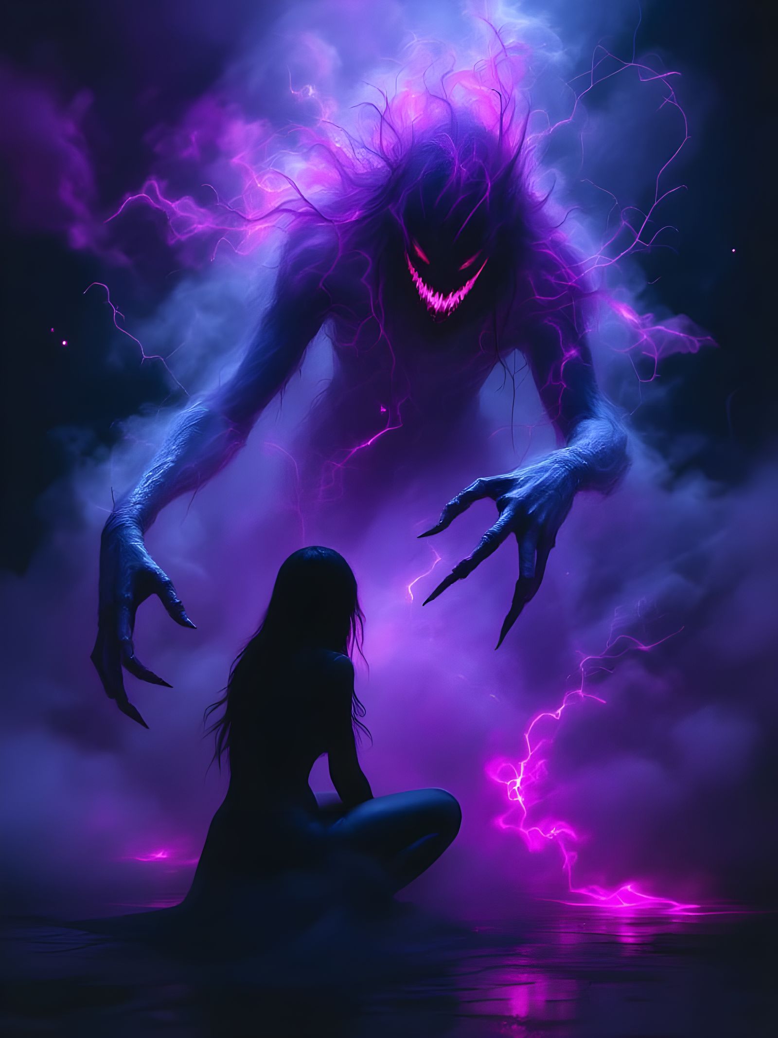 Ethereal Cyberpunk Vixen Amidst Swirling Neon Haze