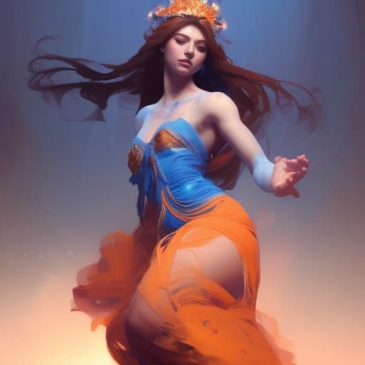 Blue Genie Dancer Concept Art in Art Nouveau Style