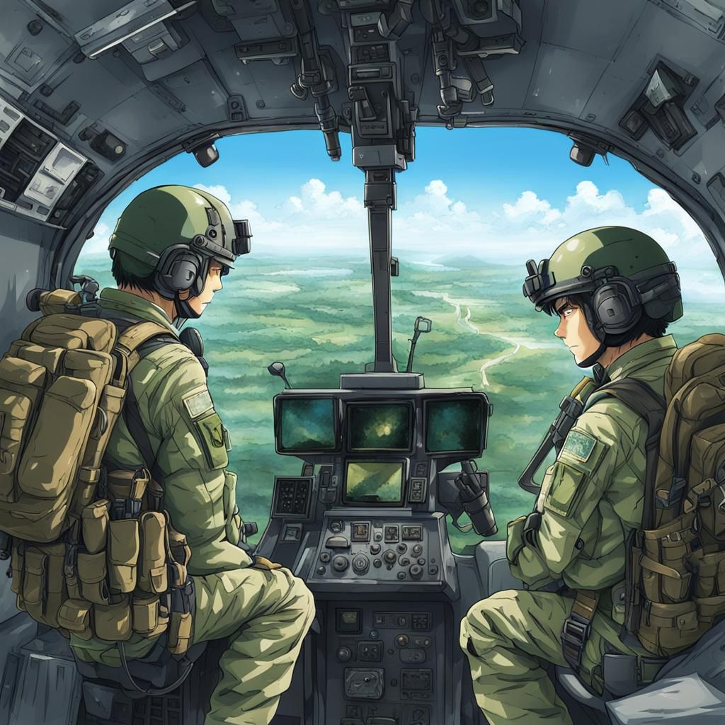 Special Ops Soldiers in Helicopter, Anime Style