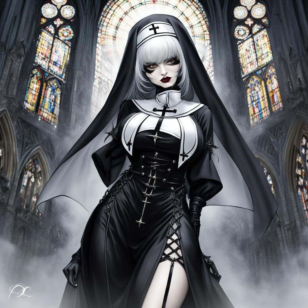 Gothic Nun in Revealing Outfit