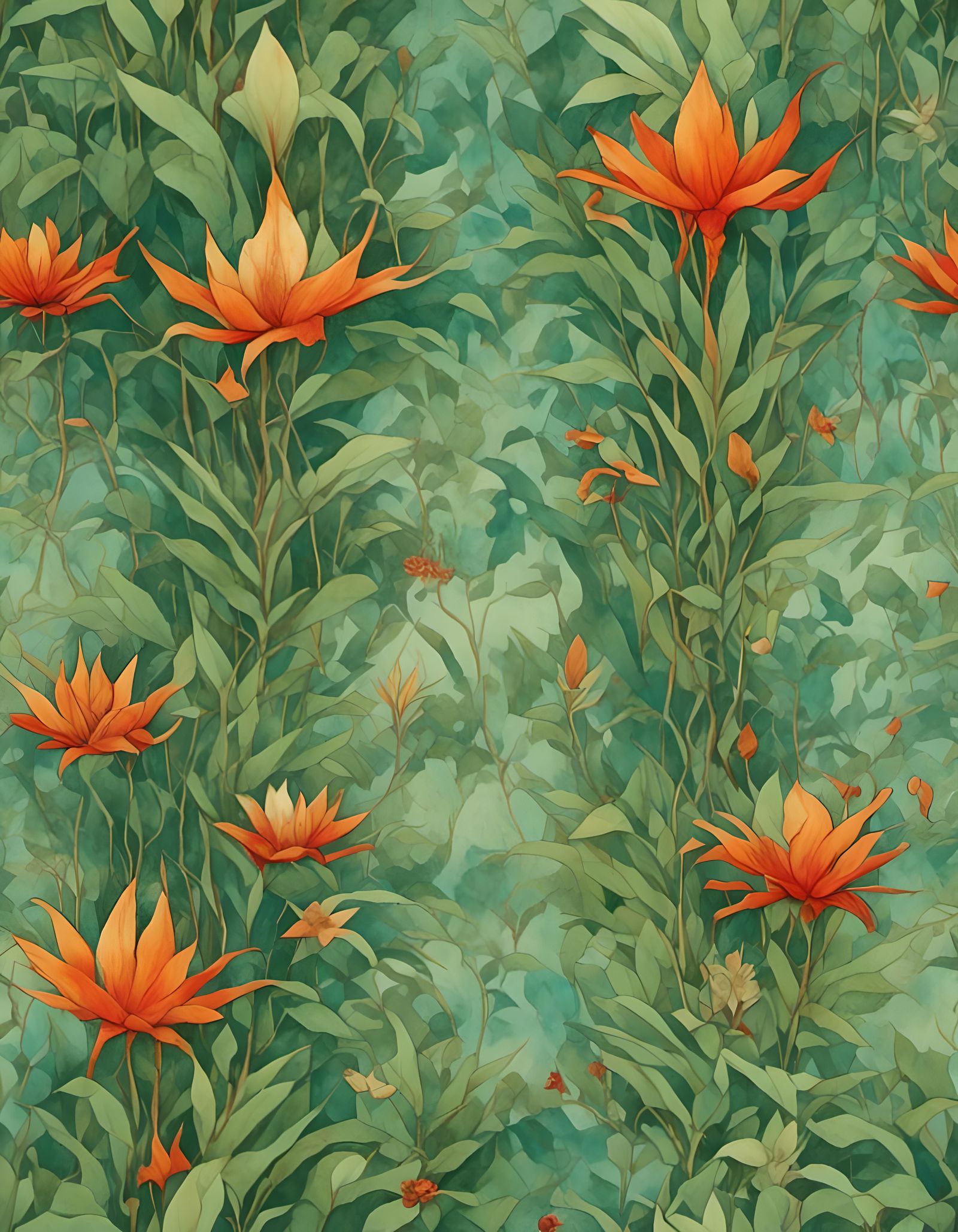 Surreal Tropical Garden with Hidden Creatures