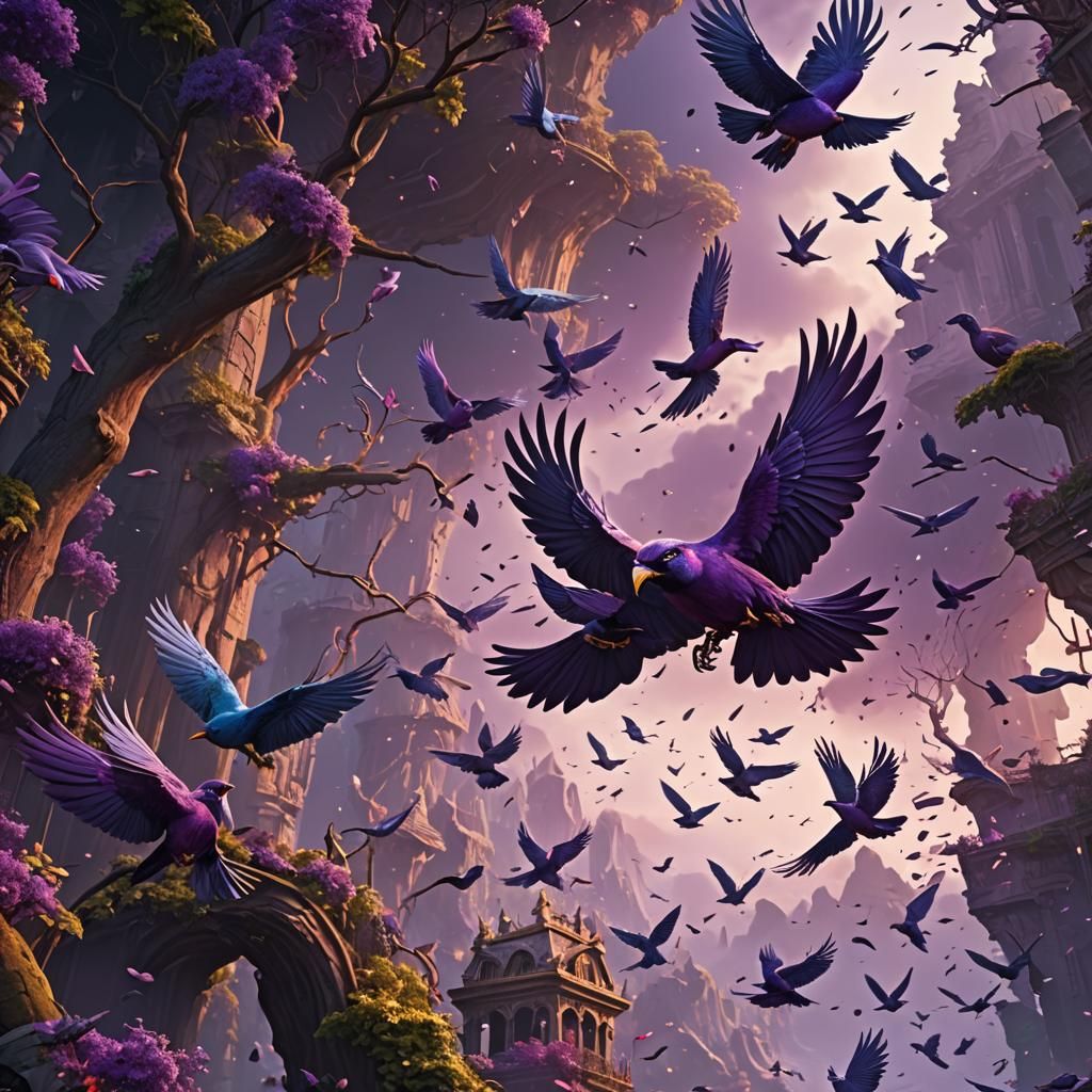 Fantastical Purple Birds Matte Painting