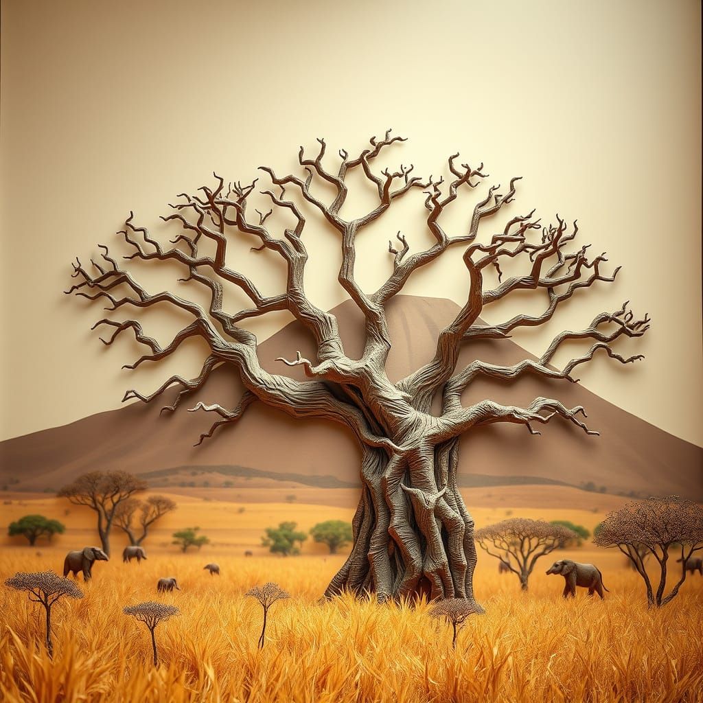 Majestic Baobab Tree in Golden Kilimanjaro Landscape