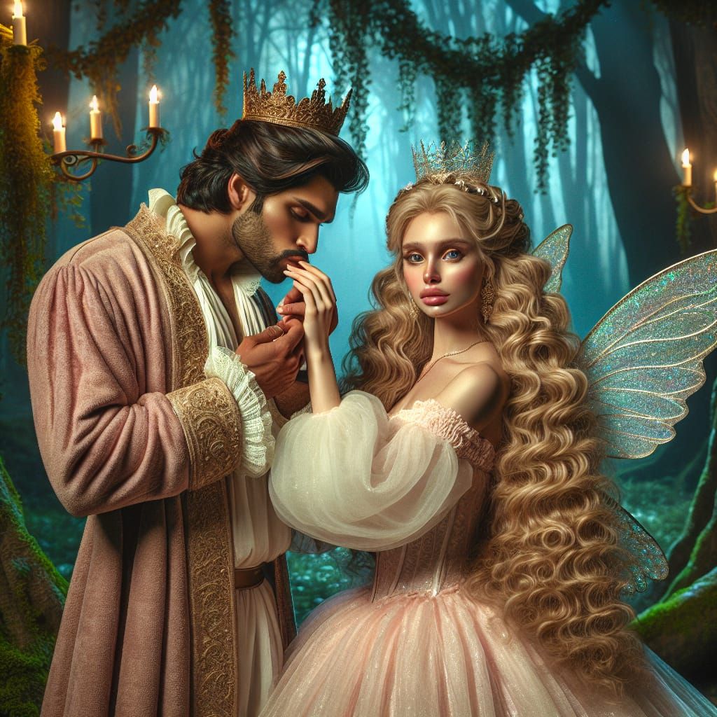 King and Celestial Fairy in Enchanted Woodland