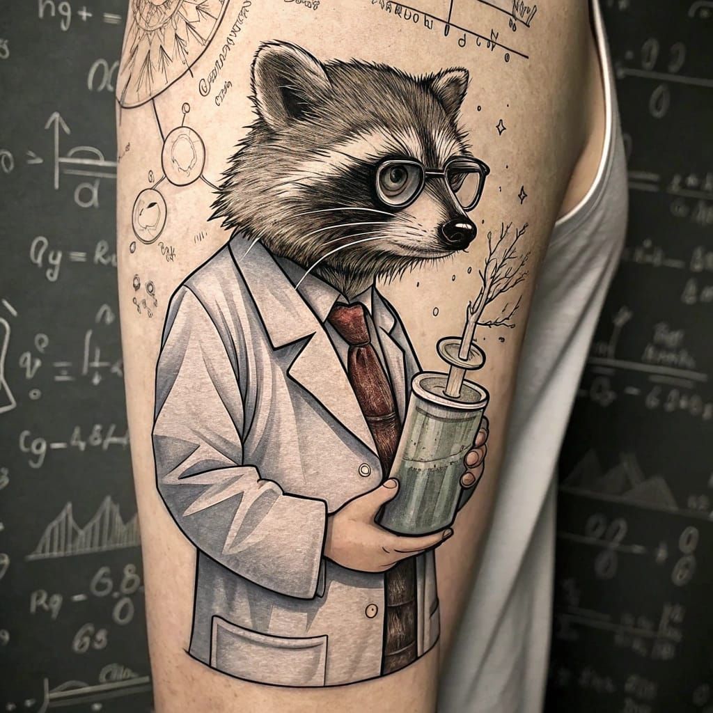 Raccoon Scientist Tattoo Art