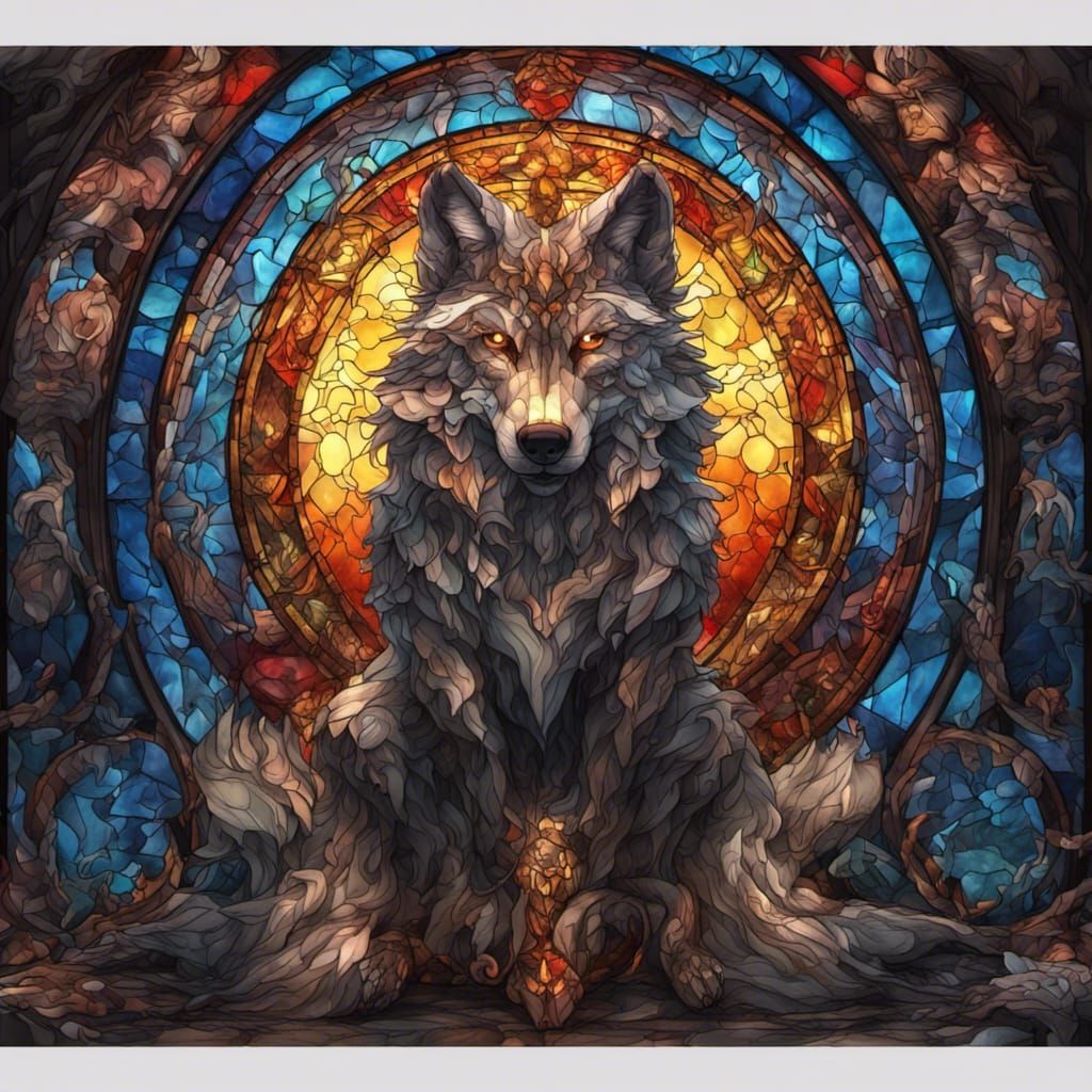 Stained Glass Wolf Angel Demon: Digital Painting