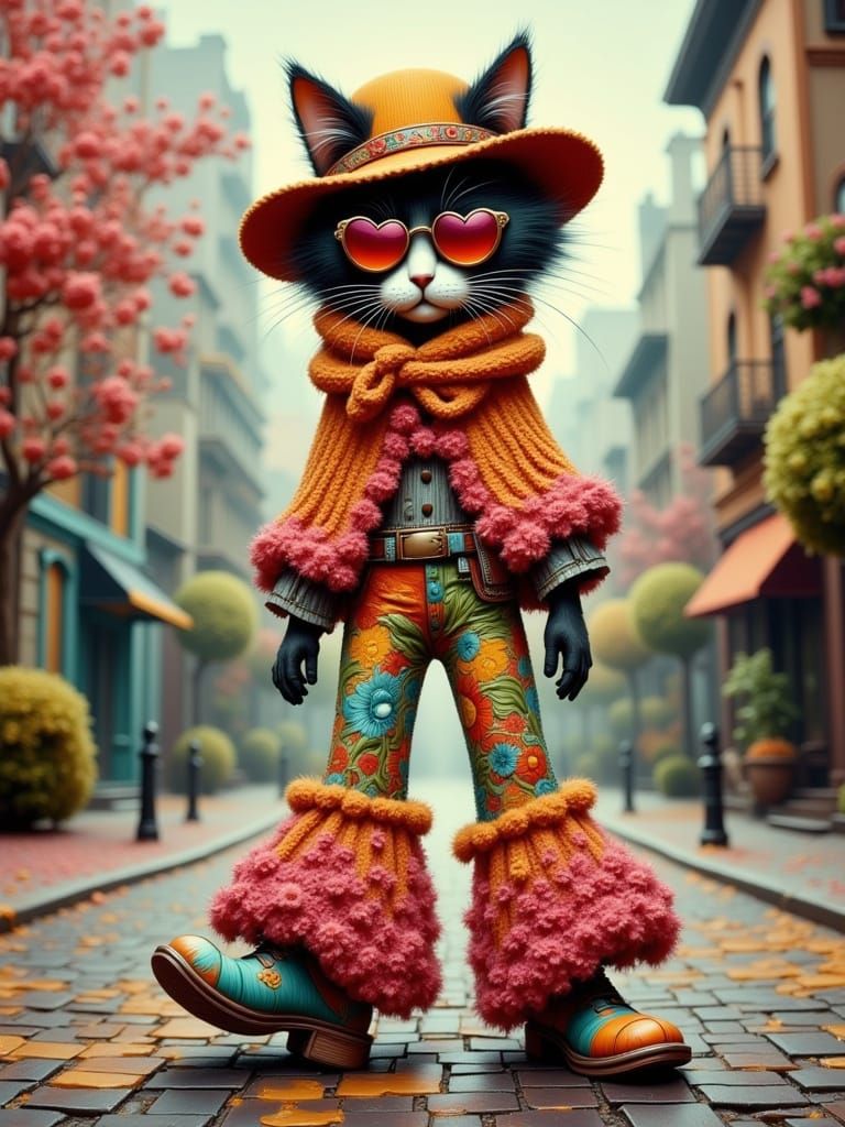 Funky Cat in San Francisco, Impasto Style