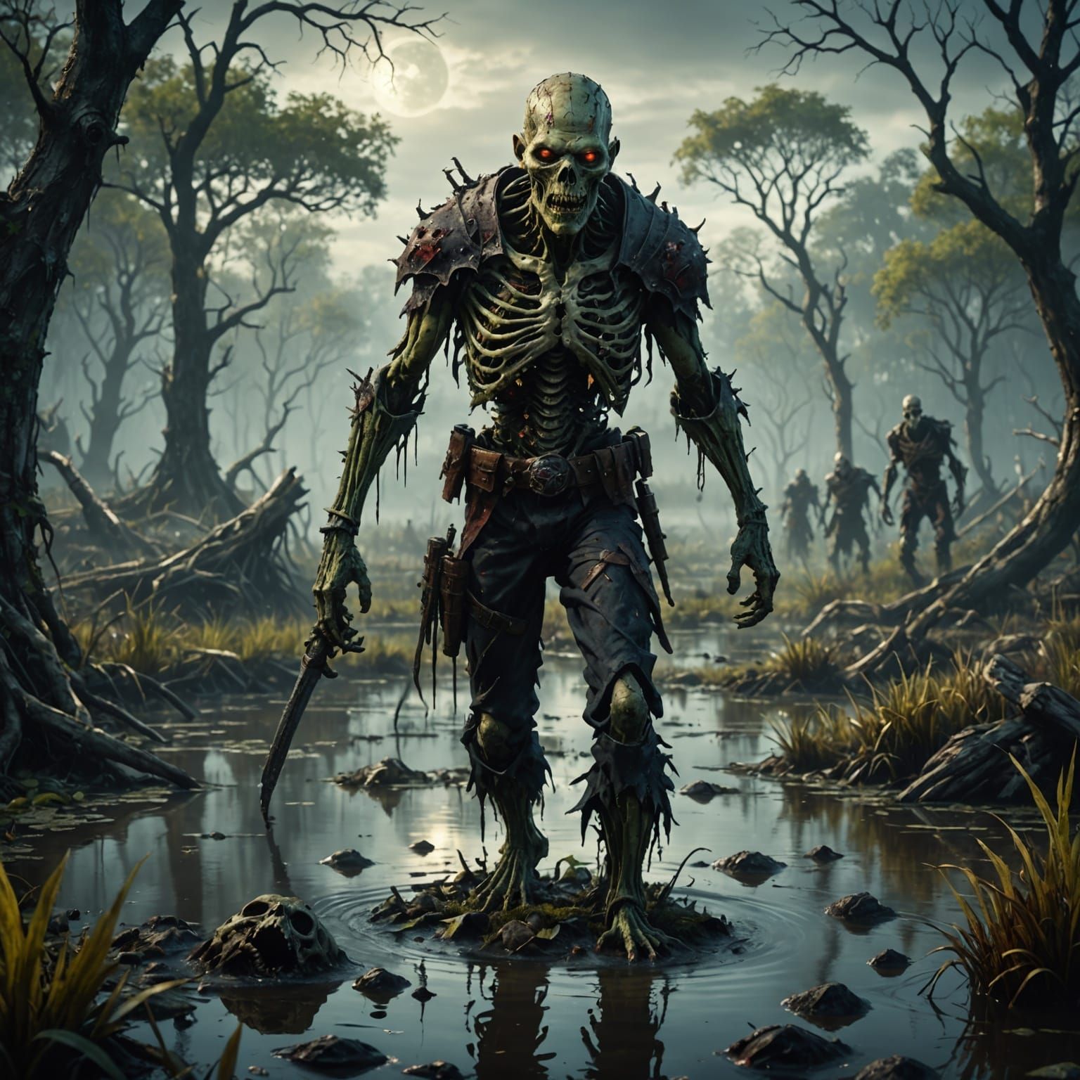 Zombie Roaming Swamp: Detailed Matte Painting