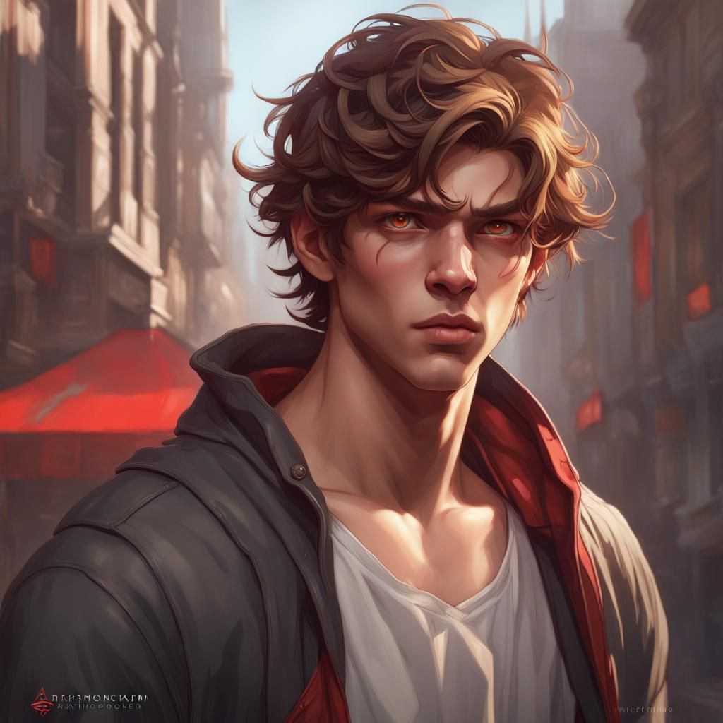 Intricate Portrait of a Teenage Male with Red Eyes